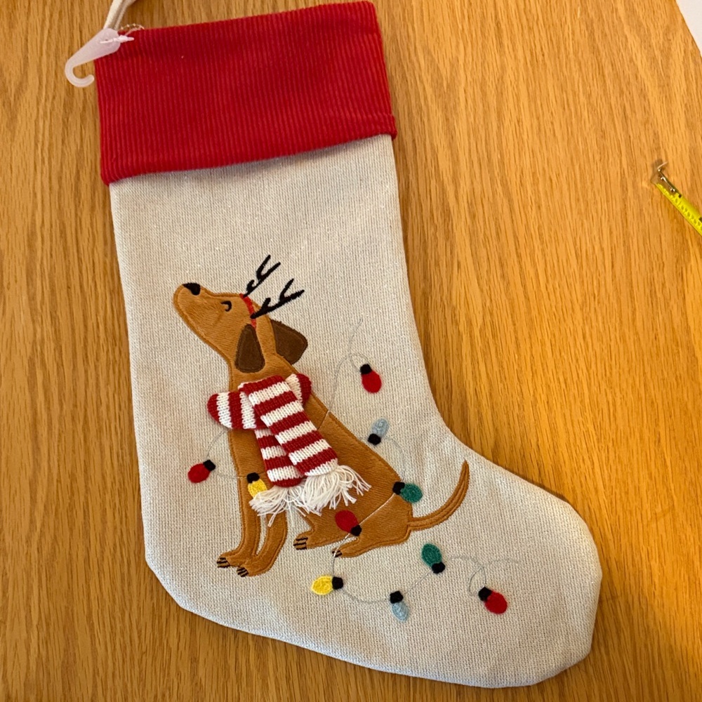 Festive Dog Christmas Stocking - Red and Brown